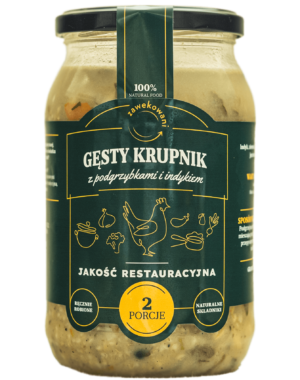 Gęsty krupnik z indykiem i podgrzybkami